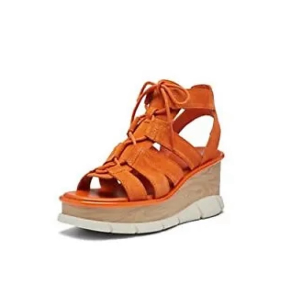 Sorel Womens Size 7.5 Joanie III Desert Sun Chalk Suede Lace Wedge Sandals Shoes